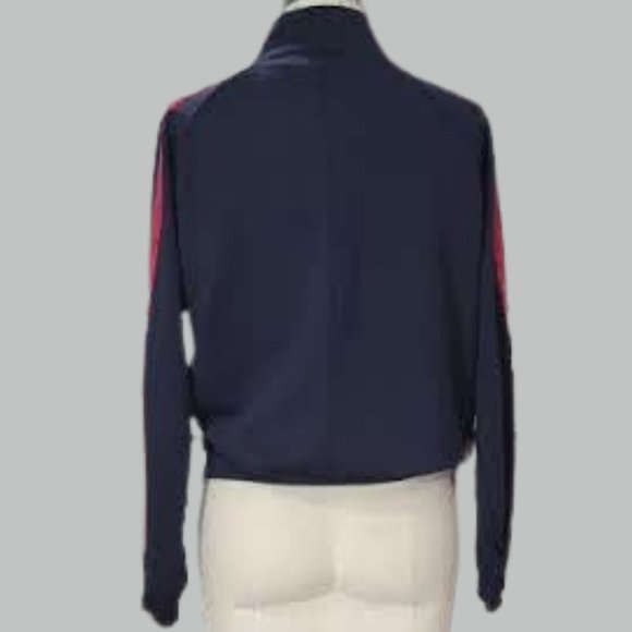BLUE JACKET WITH RED STRIPES ON RAGLAN SLEEVES ON SHOULDERS AND ARMS SIZE L - Picture 2 of 3